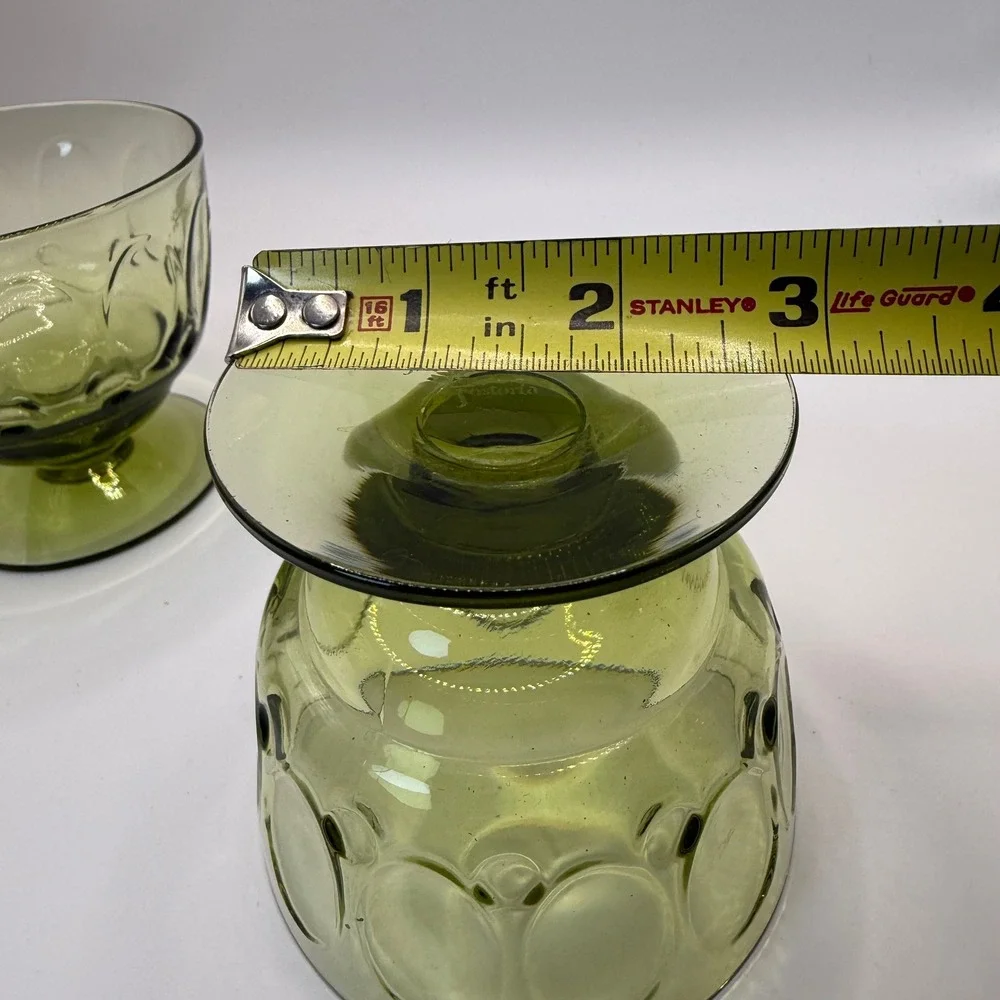 Fostoria Coin Glass Olive Green Footed Dessert Bowls Set of 2 Vintage MCM